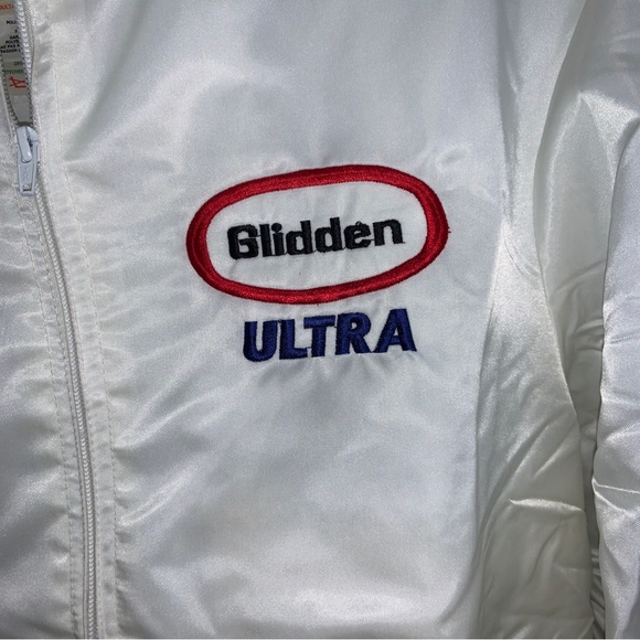 Vintage Glidden Ultra Paint Racing Nascar Jacket Size Large Promo White Nylon - Picture 3 of 7